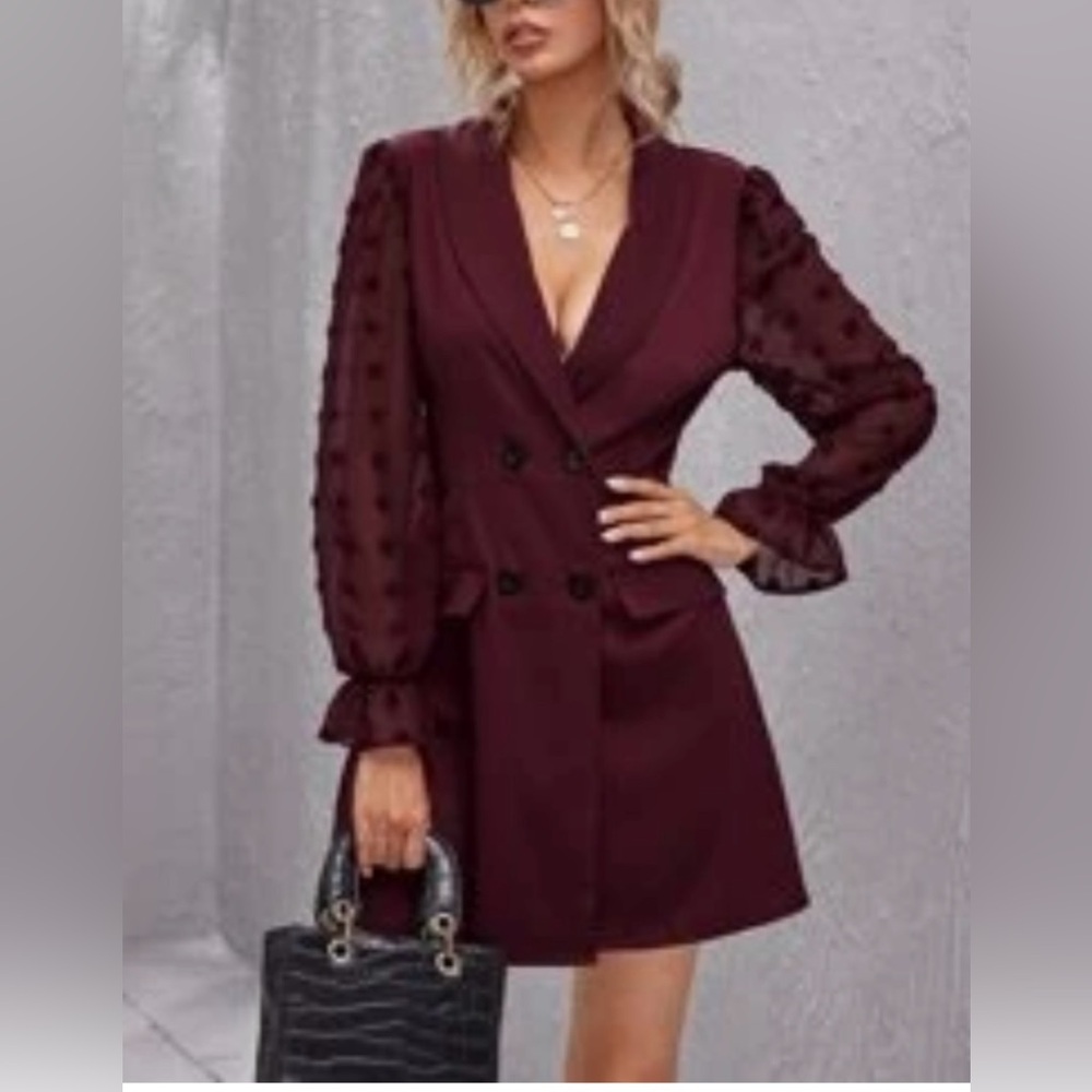 Elegant Blazer Dress, “S”, Burgundy, Polyester